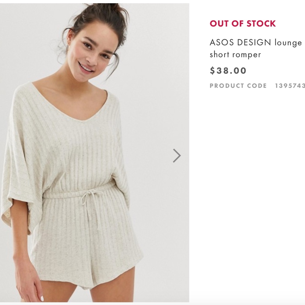 ASOS Design Lounge Short Romper NWT Sz 4